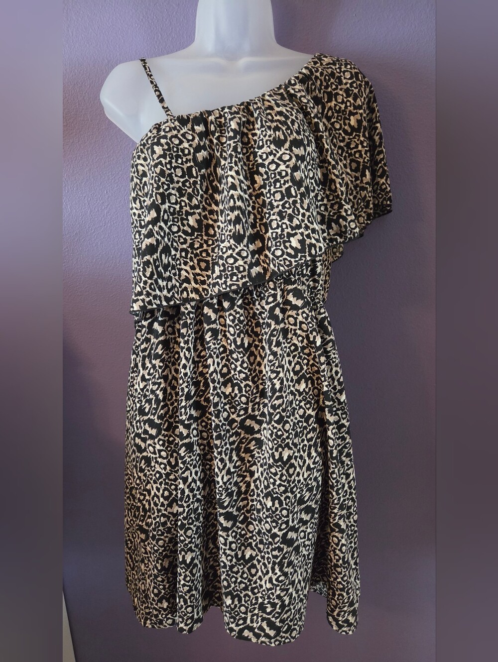 indulge Black and Cream One-Shoulder Leopard Print Dress